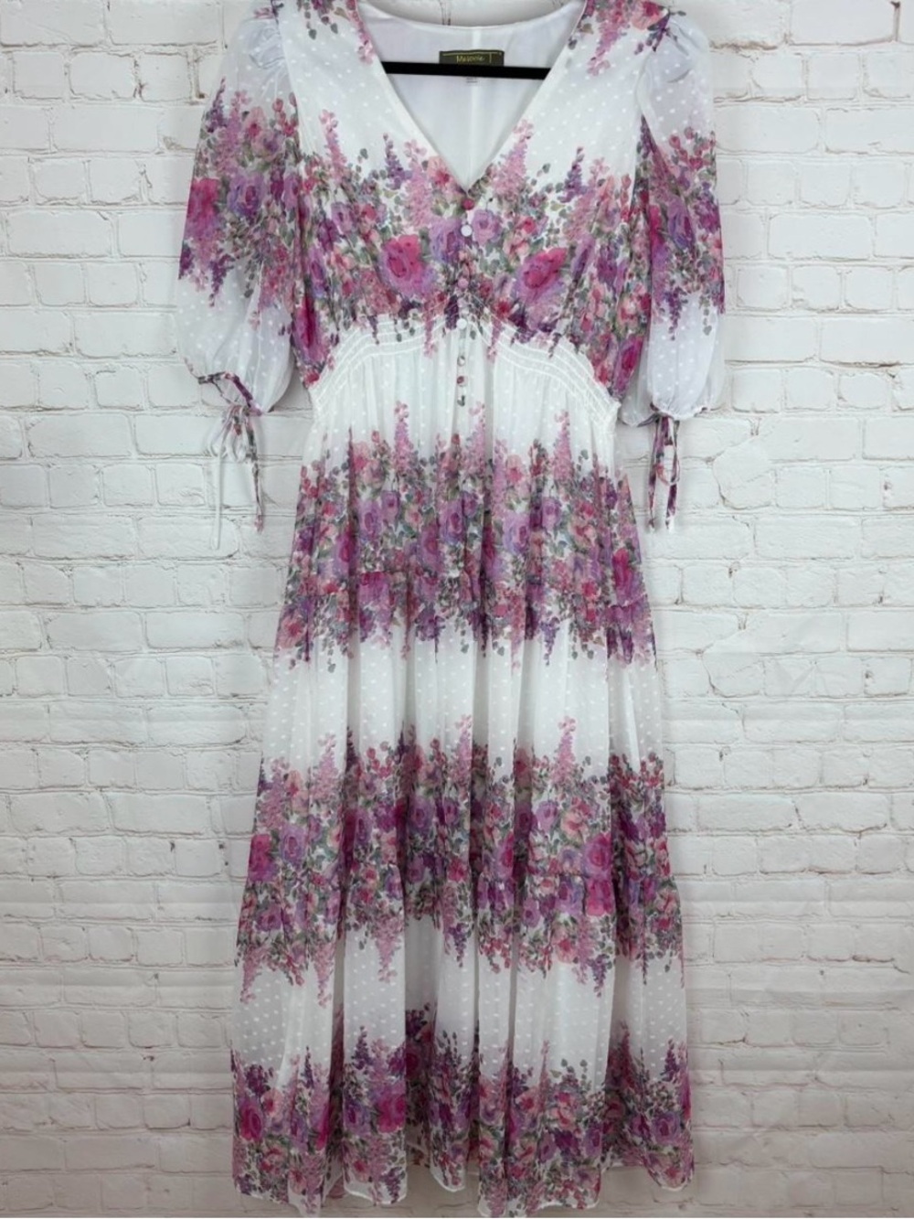 Mystic White Maxi Dress with Pink Floral Border